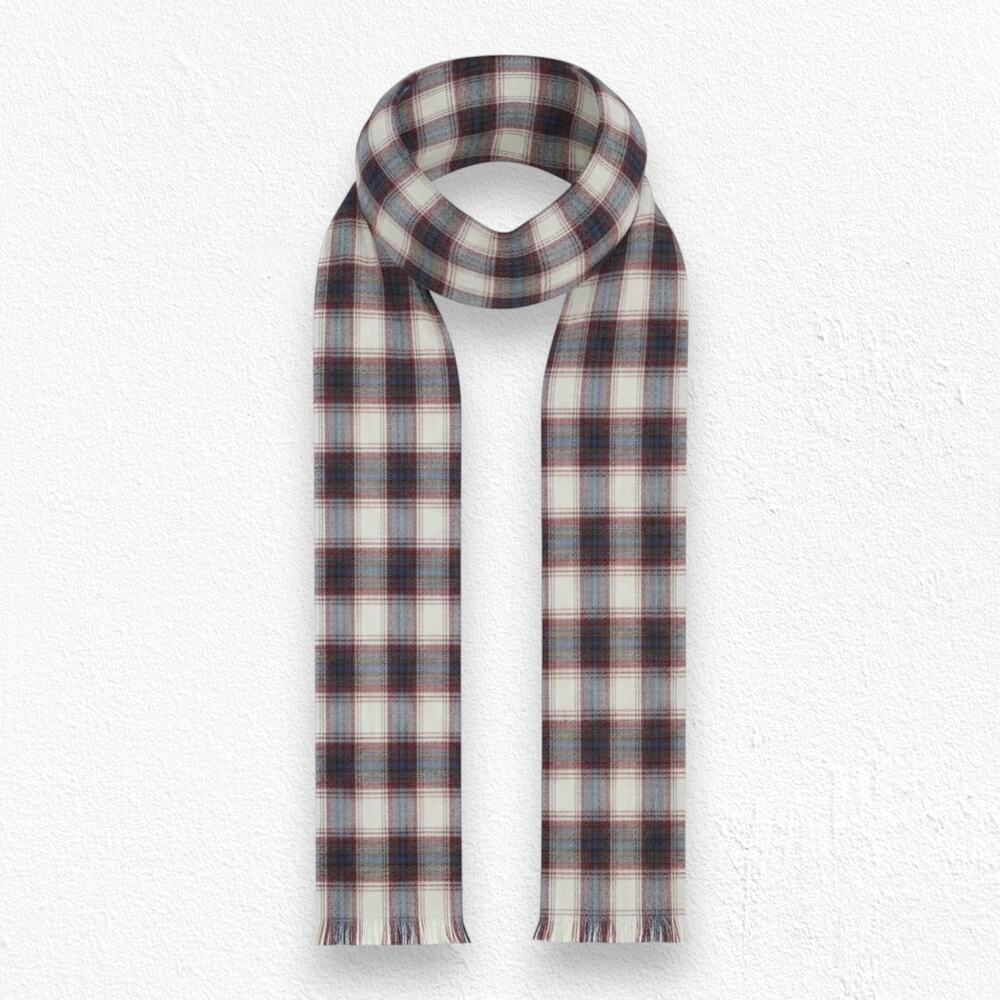 50s Vintage Red Cream Classic Tartan Plaid Fringe Rectangle Five Footer Scarf OS